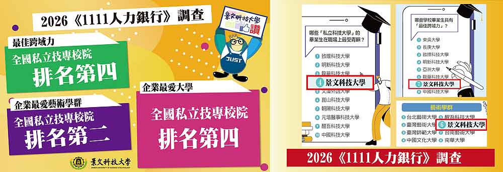 Link to 賀 2026 <<1111人力銀行>>調查 企業最愛大學 全國私立技專院校 本校排名第四